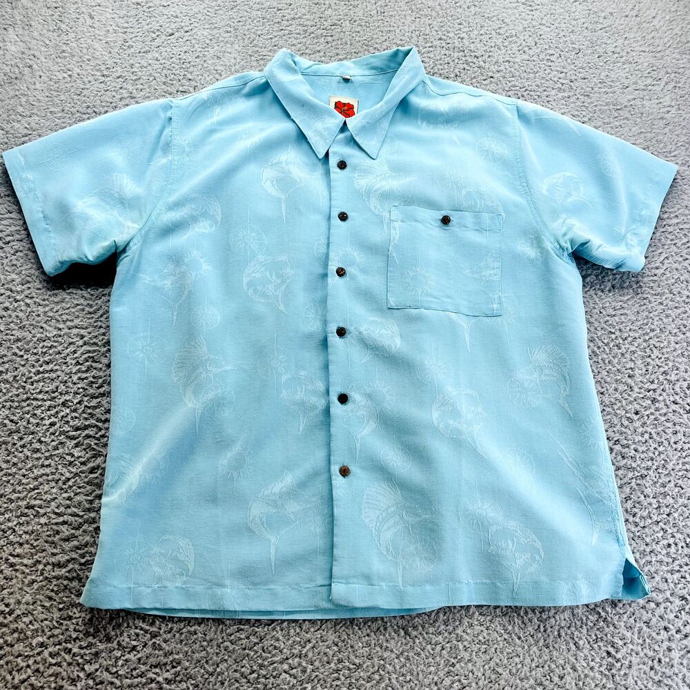 Banana Split XL Mens Tropical Hawaiian Embossed Shirt Swordfish Teal